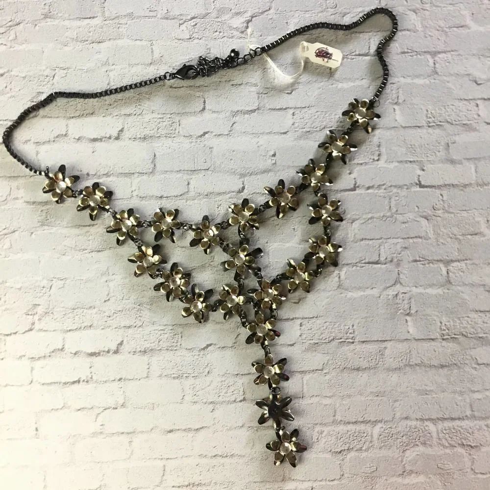 Boho Multi Color Metal Flower Y Necklace